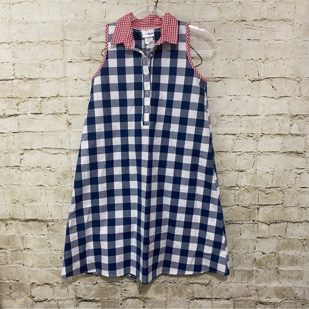 CWD Kids Blue White Plaid Gingham Red Cotton Sleeveless Shirt Dress